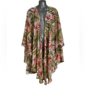 Styline Floral Tropical Leaves Print Kimono Cover-Up Shawl Poncho One Size